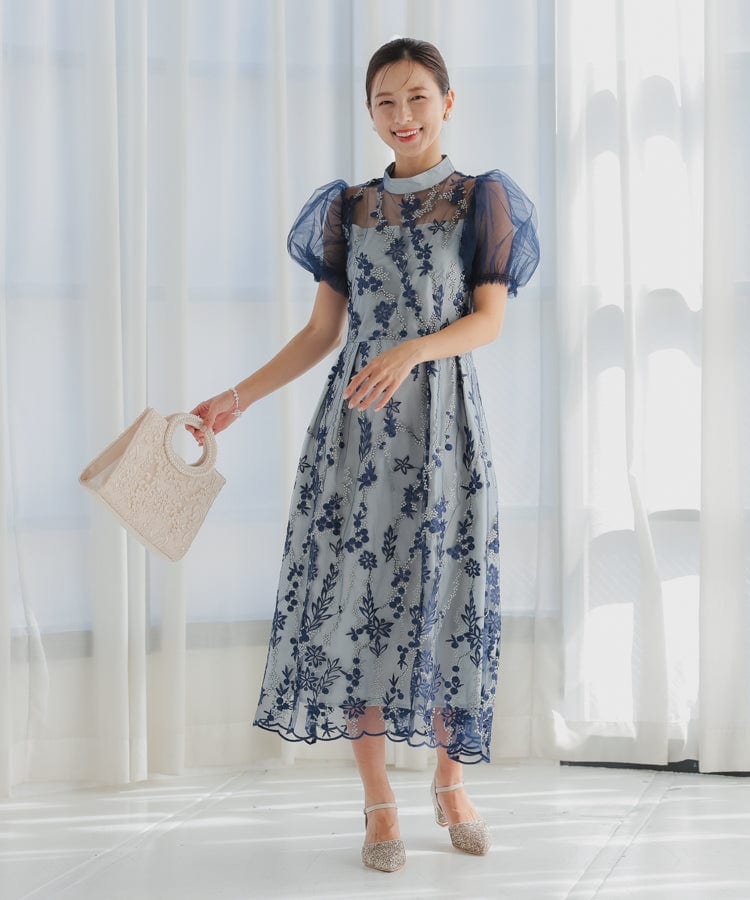 ハレモード ワンピース ドレス レース パフスリーブ シースルー  Ｍサイズ 結婚式・二次会・セレモニーシーン対応 ワンピース・パーティー
