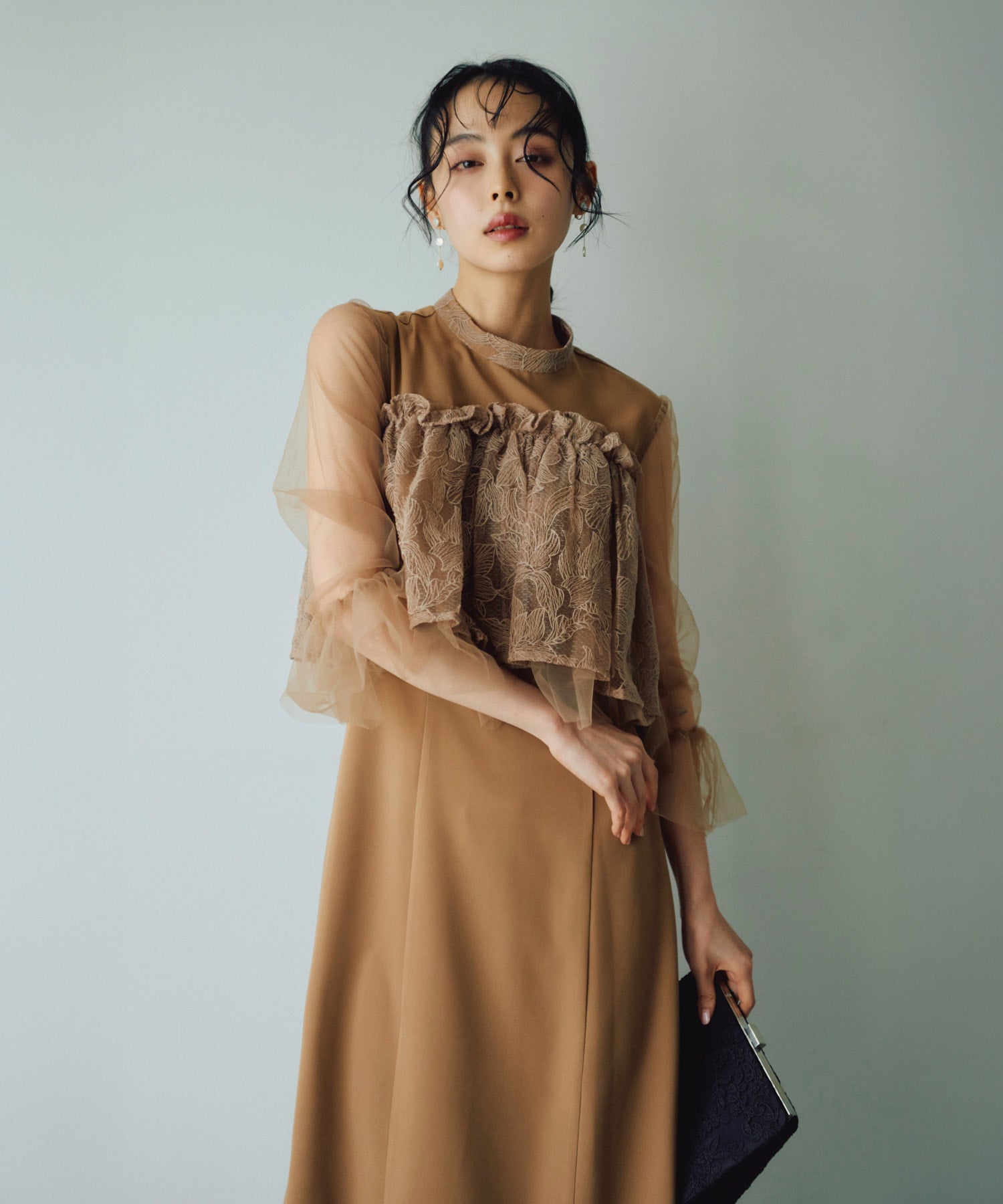 レース＋シフォンワンピース【結婚式・二次会・パーティ