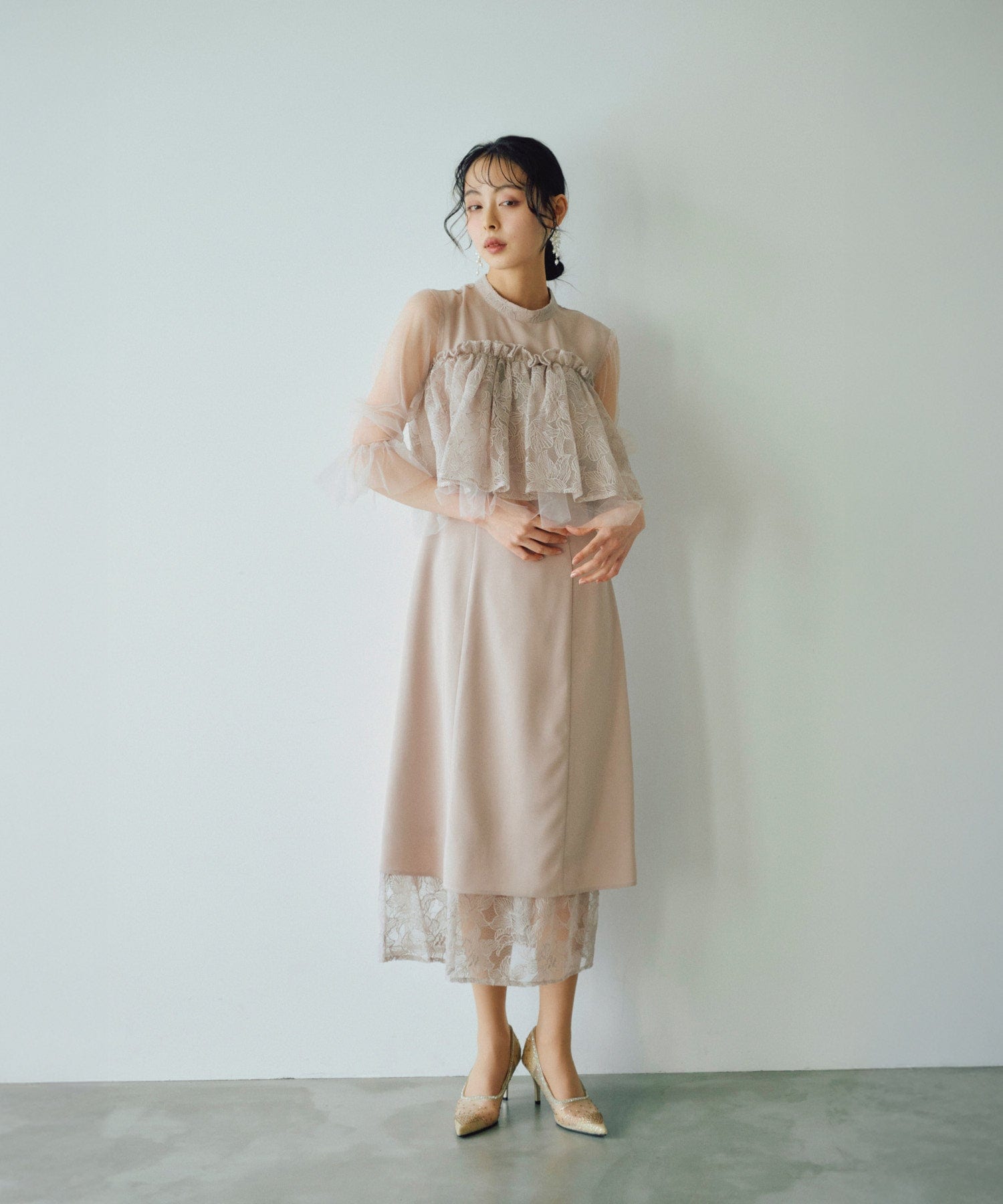 美品 haremode ハレモード ギャザートップスパンツドレス カーキ M 結婚式・お呼ばれドレス｜ギャザートップスパンツドレス