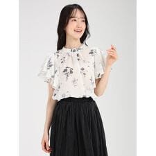 シフォン花柄フリルブラウス