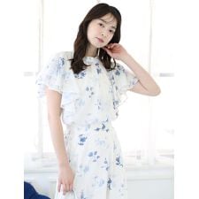 シフォン花柄フリルブラウス