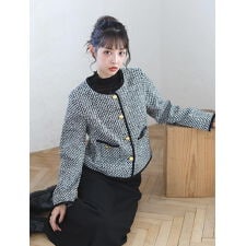 フィフス(fifth)のノーカラーツイードジャケット