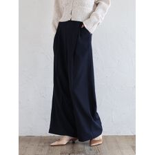 【U150サイズあり】ベルト付きツータックハイウエストワイドパンツ