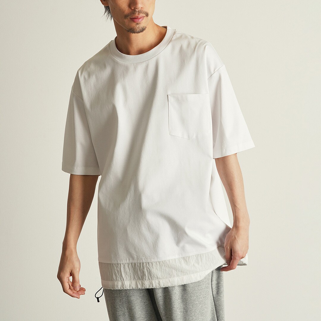 【TRANSITION】シルケットスムース天竺ナイロンワッシャー切り替えPK TEE TRANSITION】シルケットスムース天竺ナイロンワッシャー切り替え