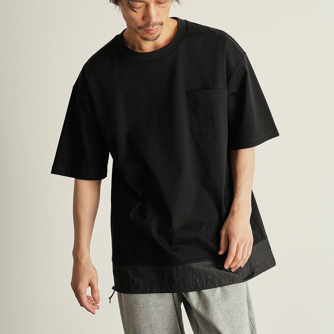 【TRANSITION】シルケットスムース天竺ナイロンワッシャー切り替えPK TEE TRANSITION】シルケットスムース天竺ナイロンワッシャー切り替え