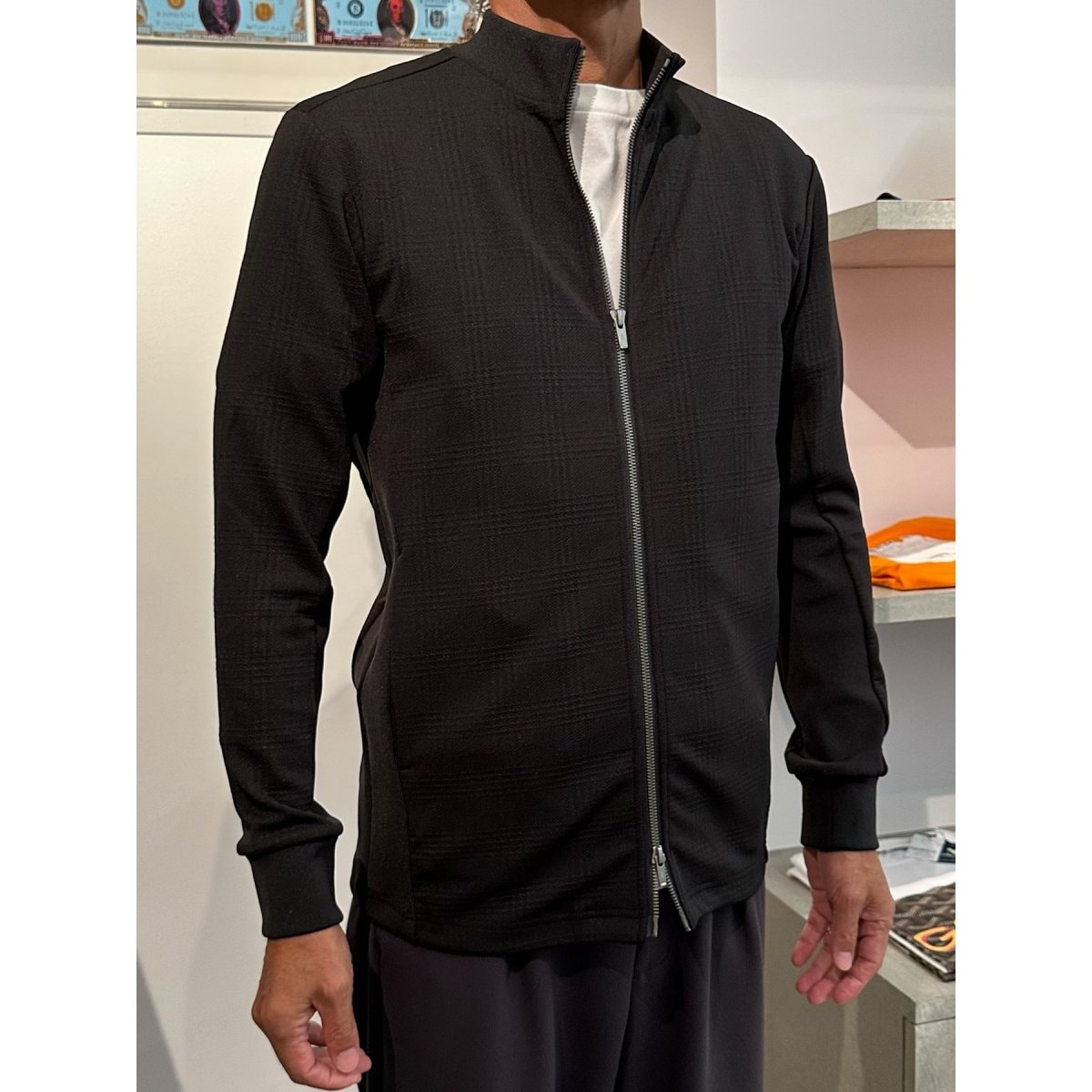 TRANSITION】チェックジャガードモックネックフロントジップtee