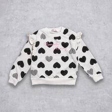 ハートプリント総柄  肩フリルトレーナー