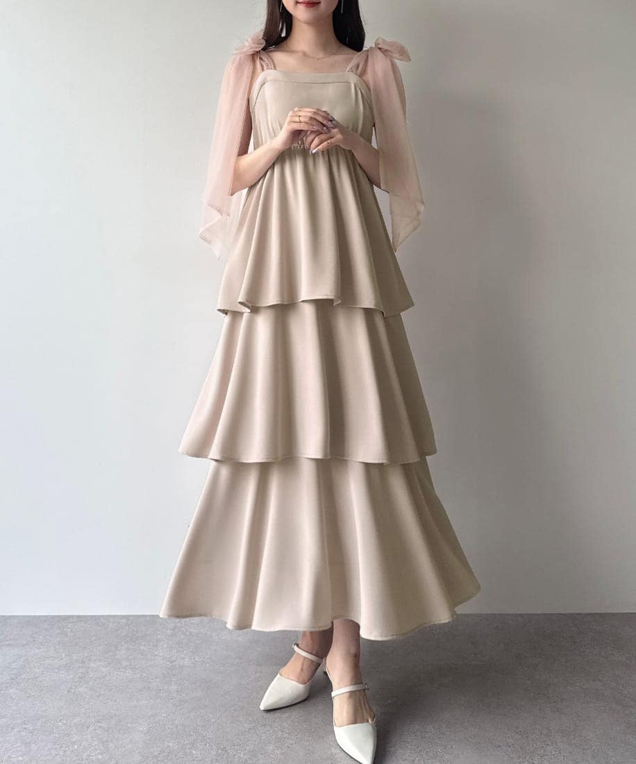 mipiarl ミピアール フリルスリーブティアードワンピース 新品タグ付き フリルスリーブティアードワンピース 🆕4.30 web 12:00