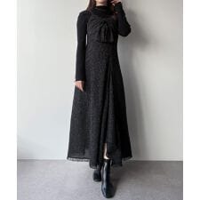 ミピアール(mipiarl)のmipiarl 　薄手ツイードフロントリボンラッフルキャミワンピース