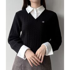 mipiarl 　【リボン取り外し可能】シャツドッキングケーブルショートニット