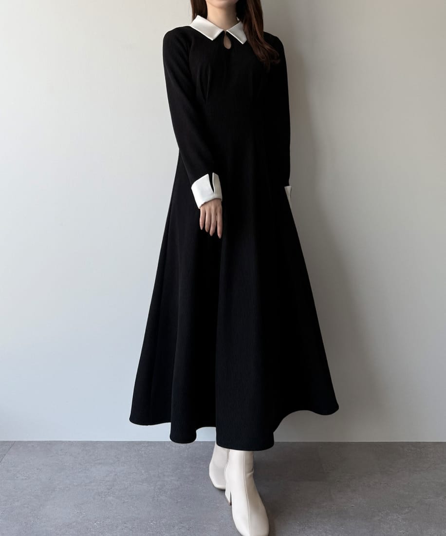 mipiarl バイカラーコーデュロイフレアワンピース | ミピアール