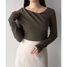 mipiarl 　アシンメトリークロスニットトップス