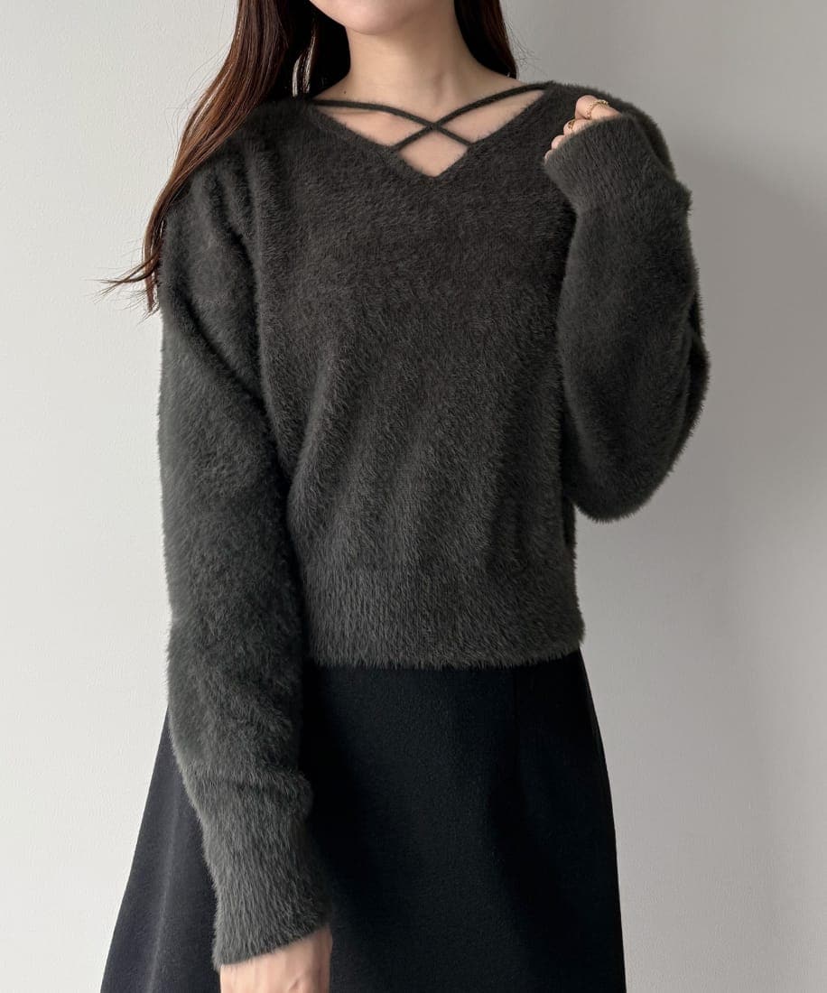 mipiarl 　クロスシャギーコンパクトニット