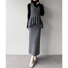 mipiarl 　バックリボンペプラムニット＋IラインニットスカートSET