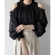 mipiarl 　オフショルシアーギャザーブラウス