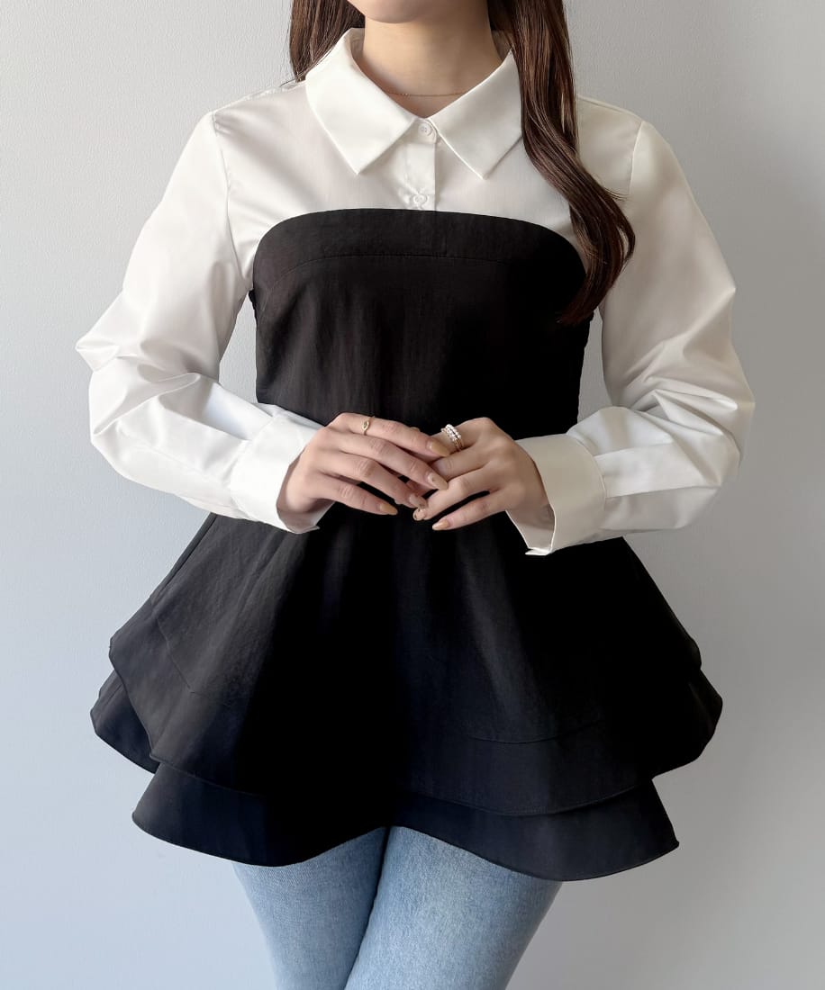 mipiarl 　シャツドッキングペプラムビスチェ