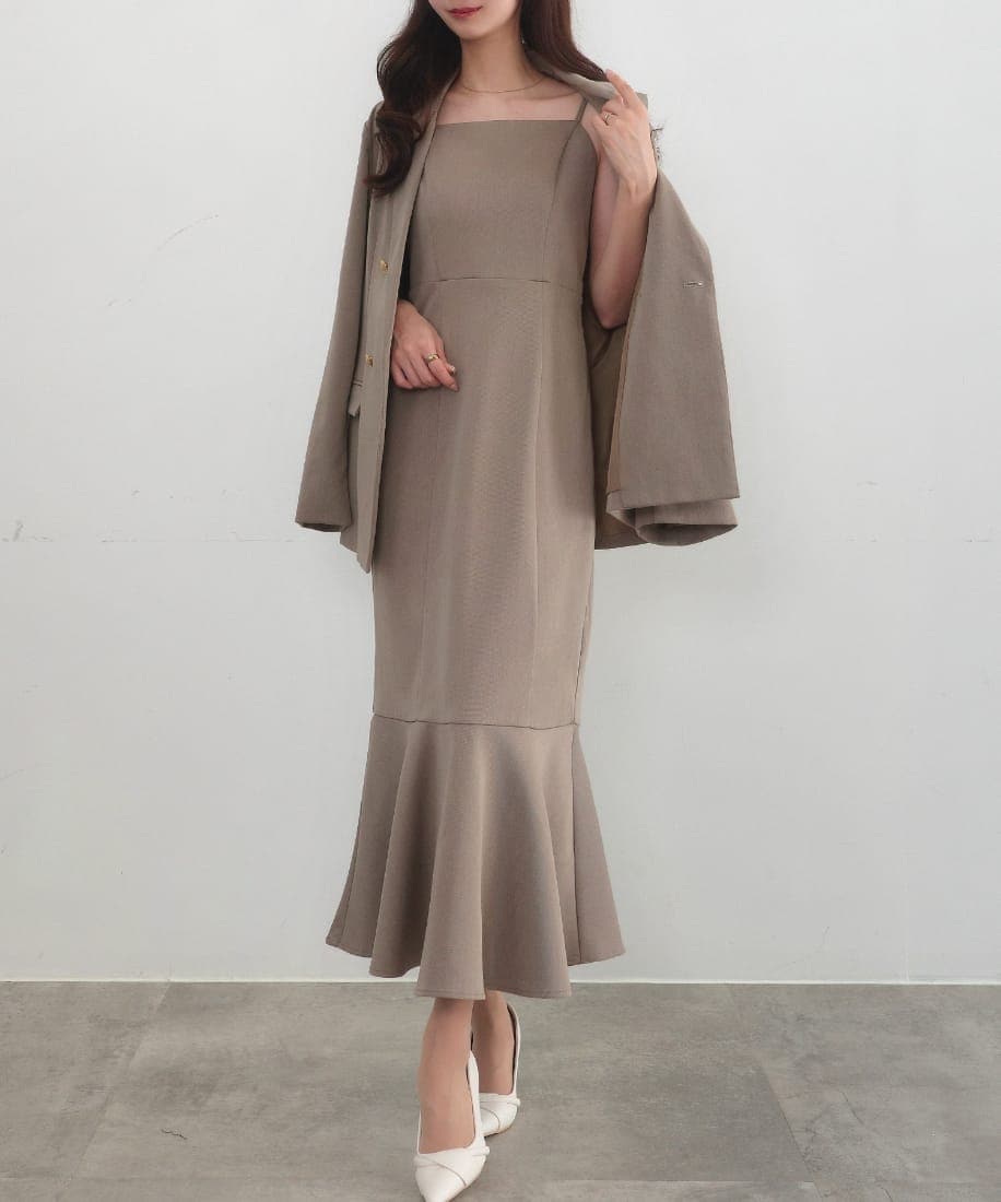 J by blue ジャガードワンピース＋オーガンジーボレロセット ベージュ SALE】日本製 ジャガードワンピース＋オーガンジーボレロセット