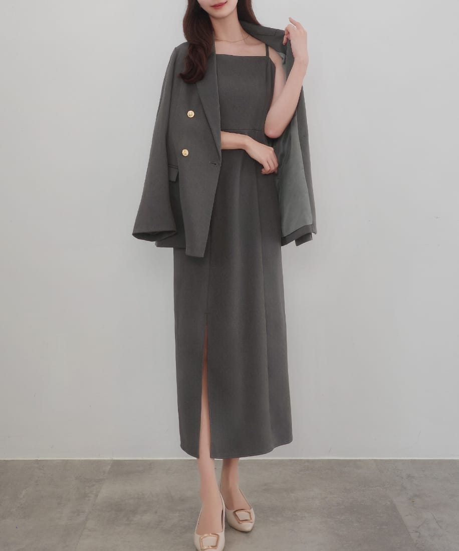 CENEA 2wayVネックシアーコルセットワンピース チャコールグレー L セネア CENEA CENEA 2wayVネックシアーコルセットワンピース