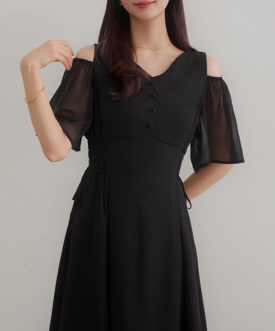 CENEA 2wayVネックシアーコルセットワンピース S セネア CENEA CENEA 2wayVネックシアーコルセットワンピース
