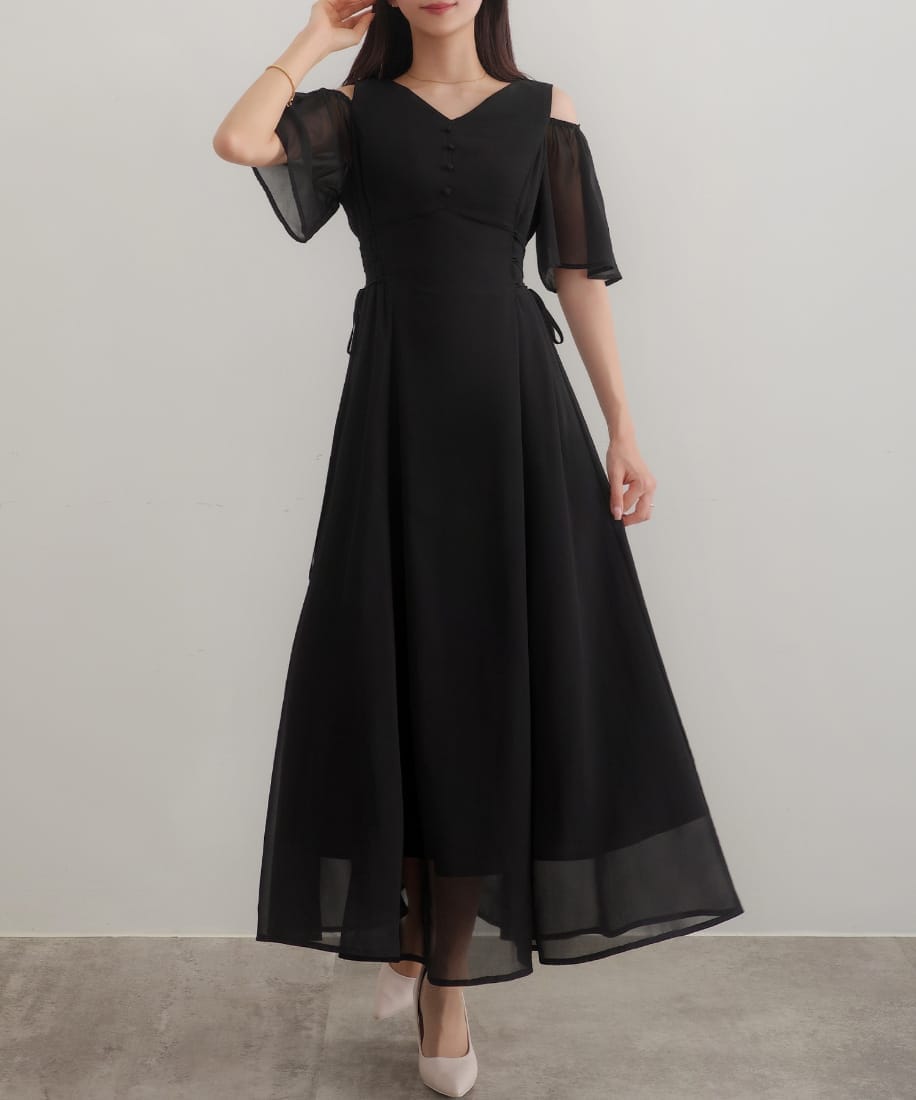 CENEA スパンコールショートニット＋ティアードキャミワンピース set CENEA ワンピース スパンコールショートニット＋ティアード