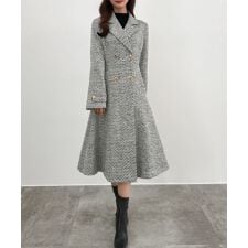 CENEA　ウエストシェイプツイードロングコート