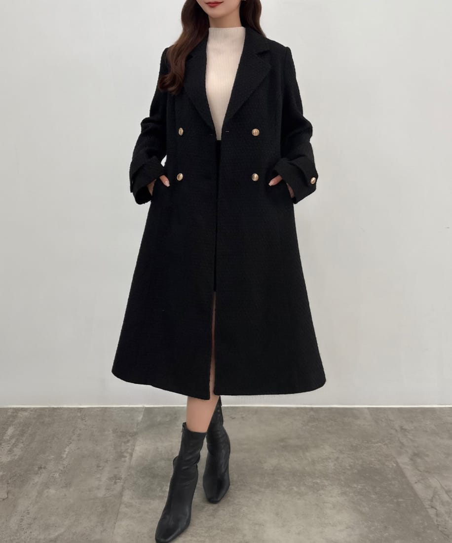 ウエストシェイプツイードロングコート セール】ウエストシェイプツイードロングコート（チェスターコート