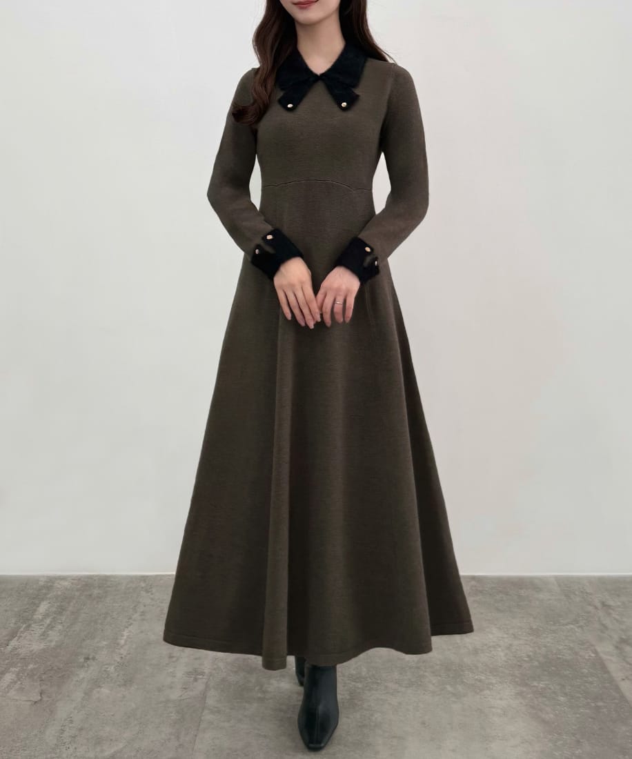 CENEA フロントギャザーシャギーニット＋ミニキャミワンピース