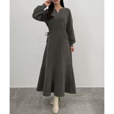 セネア(CENEA)のCENEA　キーネック裏起毛レースアップワンピース