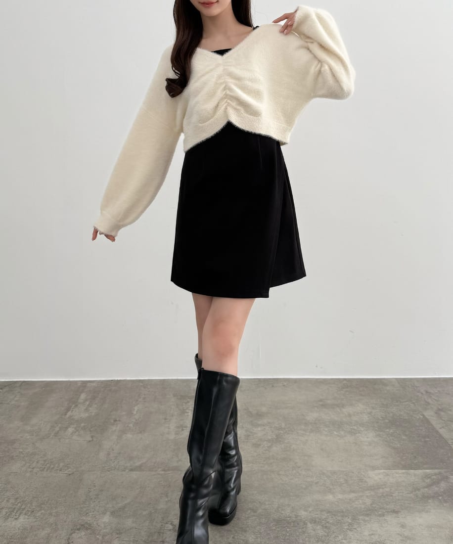 CENEA フロントギャザーシャギーニット＋ミニキャミワンピース