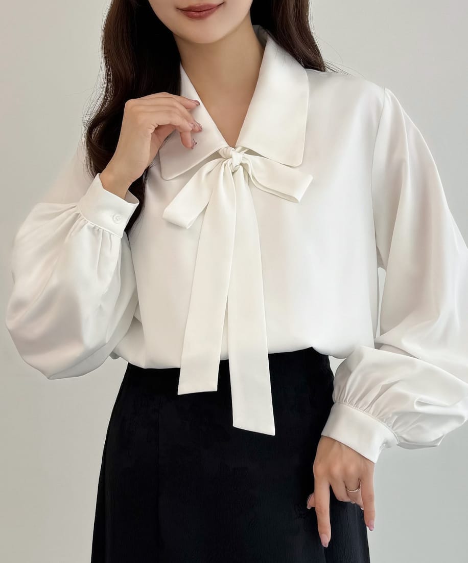 CENEA　【リボン取り外し可能】ボウタイブラウス