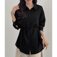 CENEA　ベルト付きリネン混シャツ