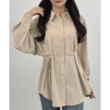 CENEA　ベルト付きリネン混シャツ