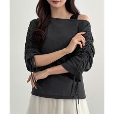 CENEA　【取り外し可能パット付き】袖ドロストカットソー＋リブタンクトップSET