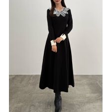 CENEA レースモチーフフレアニットワンピース | セネア(CENEA 