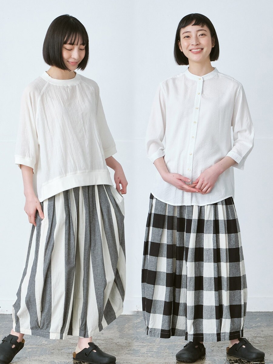 バルーンパンツ 綿オックスチェック＆ストライプ【M～3L