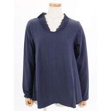 綿天竺衿レースTシャツ 5色展開　【M～3L】 【大きいサイズ】