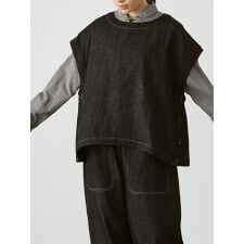 サイドボタンワイドベスト　綿麻デニム 【M～3L】 【大きいサイズ】