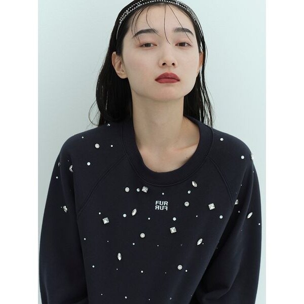 FURFUR ビジュー付きロゴ刺繍スウェット FURFUR｜ビジュー付きロゴ刺繍スウェット | Rakuten Fashion