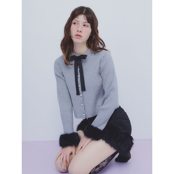 FURFUR【限定カラー】リボン付き袖口ファーカーディガン ファーファー 限定カラー】リボン付き袖口ファーカーディガン | ファーファー