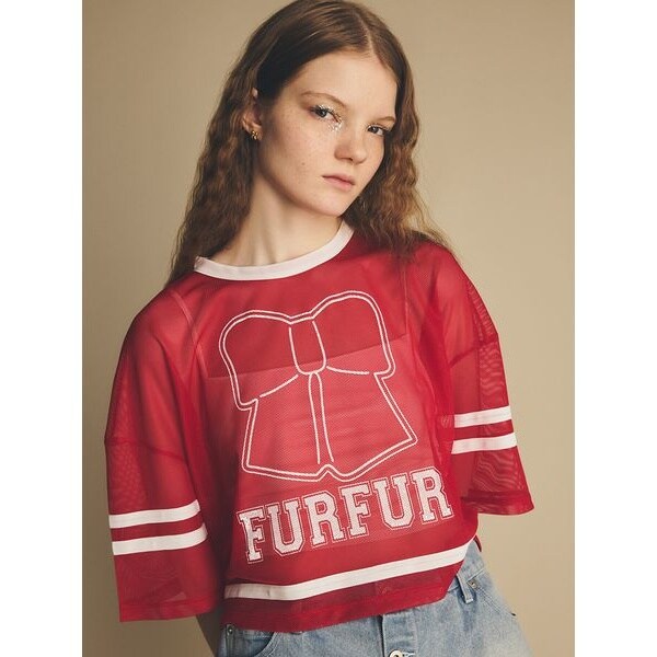 リボンロゴプリントメッシュTシャツ | ファーファー(FURFUR
