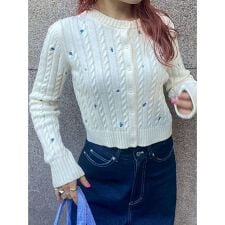 フラワー刺繍ケーブルカーディガン