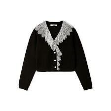 レース衿カーディガン