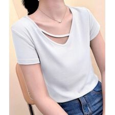 【Banico】クロスデザインVネック半袖トップス