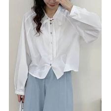 リボン付きバルーンスリーブシャツ