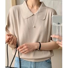 丸襟付き半袖ニットトップス