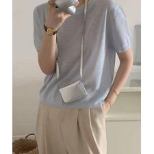 シンプル半袖ニットトップス