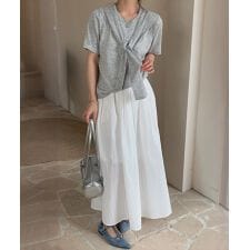 カーディガン風アクセント付き半袖ニットトップス