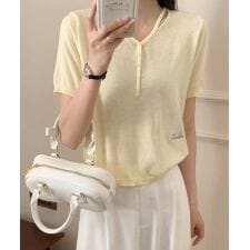 シンプルVネック半袖ニットTシャツ