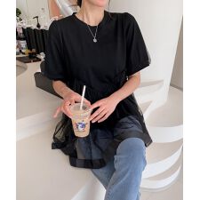 チュール切り替えフレアTシャツワンピース