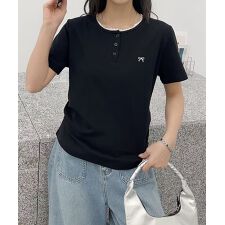 配色パイピング刺繍Tシャツ